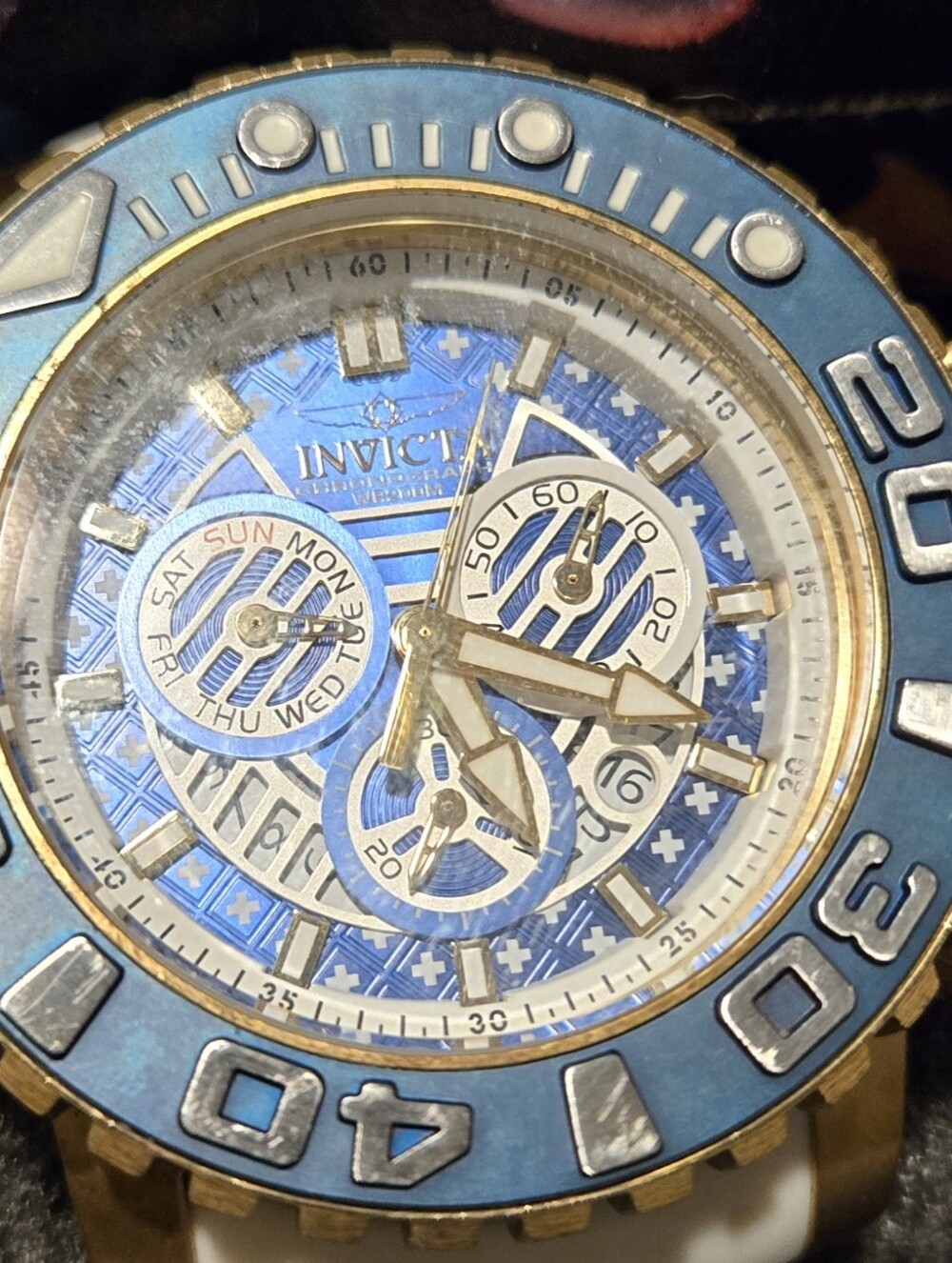Invicta 60Mm+ , Blue and Gold Multi-Function Chronograph Watch